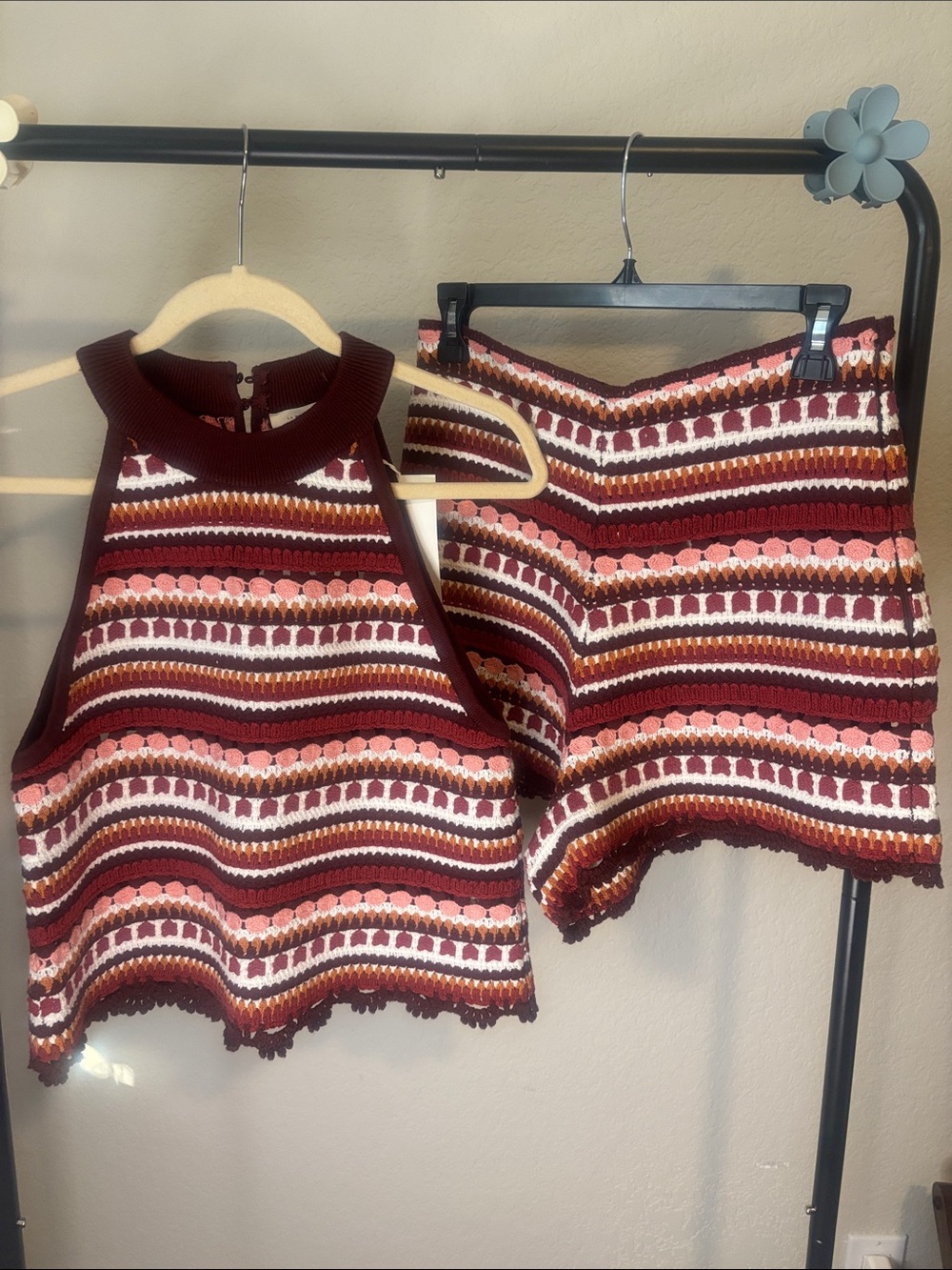 Sezane Burgundy Matching Set Multicolor Fair Isle Knit Sweater - Picture 1 of 9